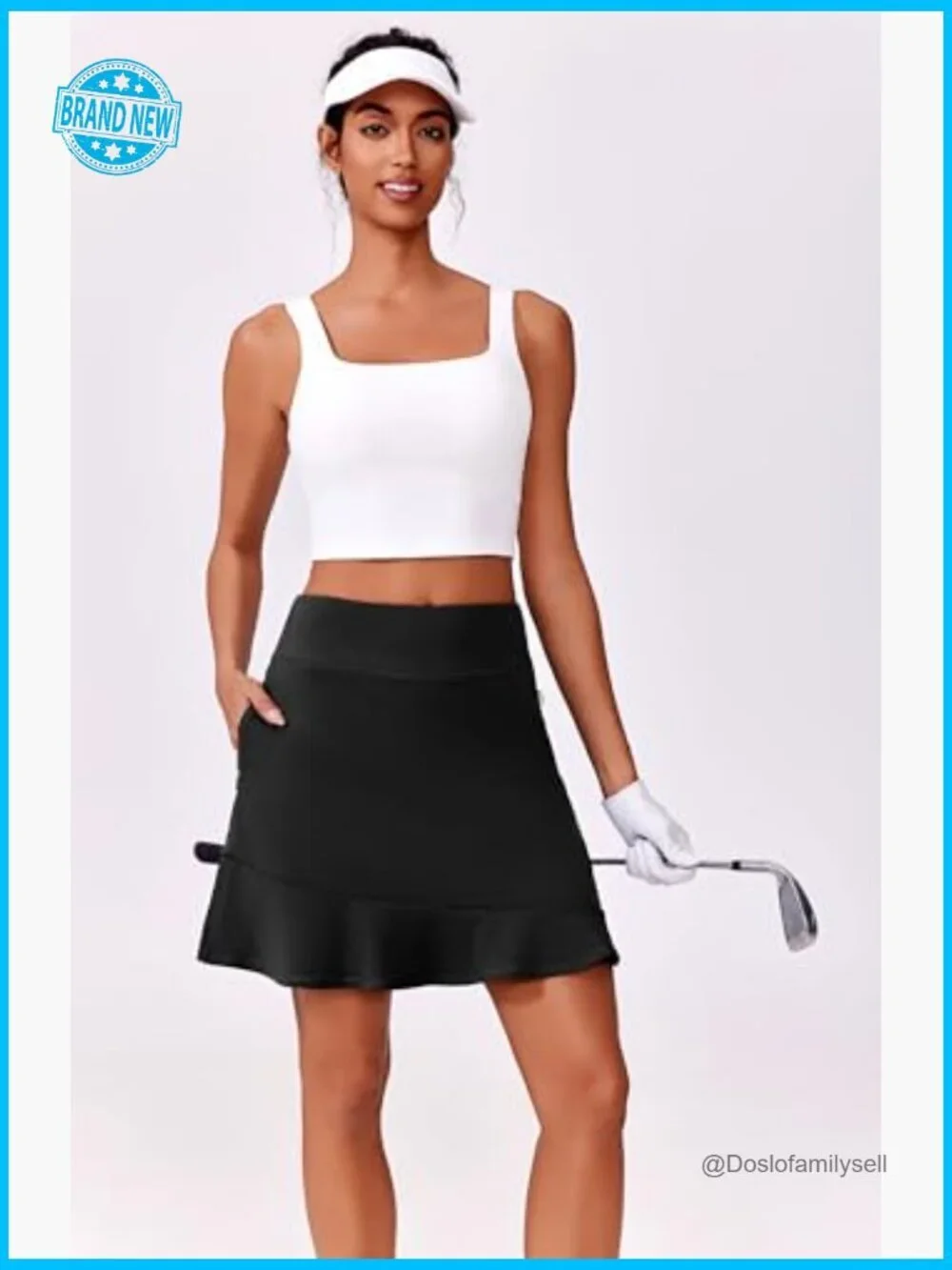 High Waist Ruffle Skort 6 Pockets UPF 50 Athletic Golf Tennis Skirt 18 Inch